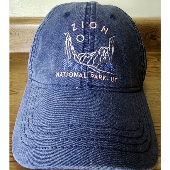 Zion National Park UT Embroidered Cap Baseball Hat Denim Color & Floral New - Picture 1 of 11